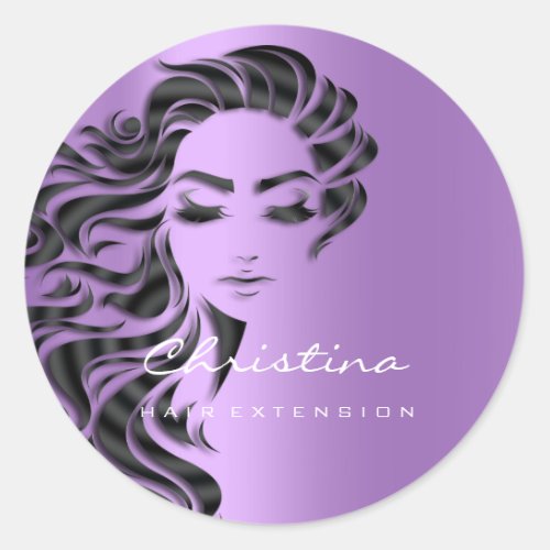 Hair Extension Stylist Makeup  Eyelash Purple Lash Classic Round Sticker