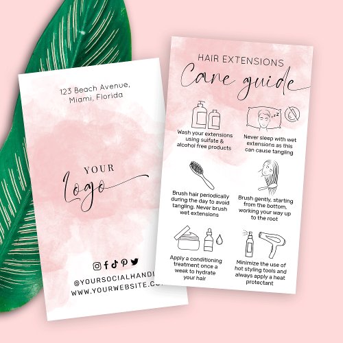 Hair Extensions After Care Pink Watercolor Salon Business Card