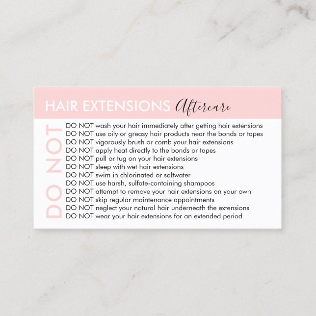 Hair Extensions Avoids Advices Aftercare Business Card (Back)