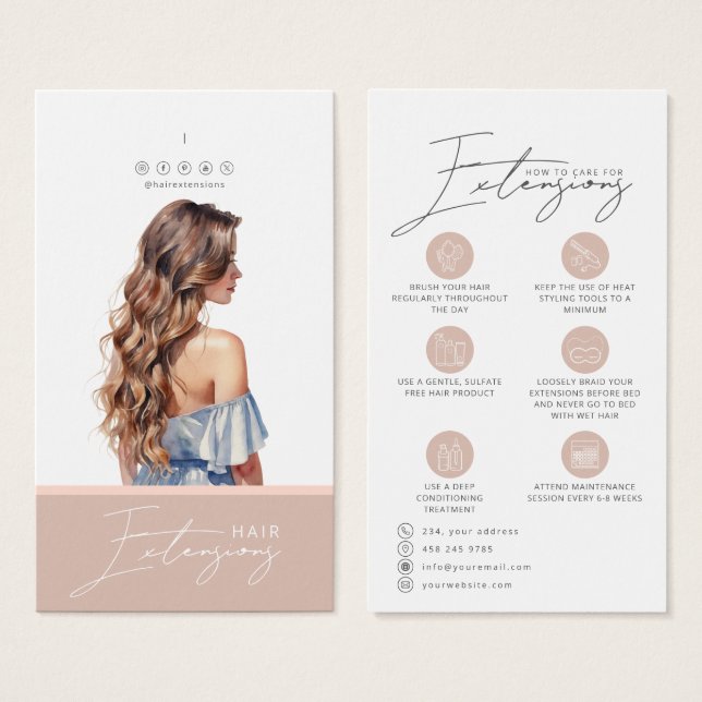 Hair Extensions Care Hang Tag Card (Front & Back)