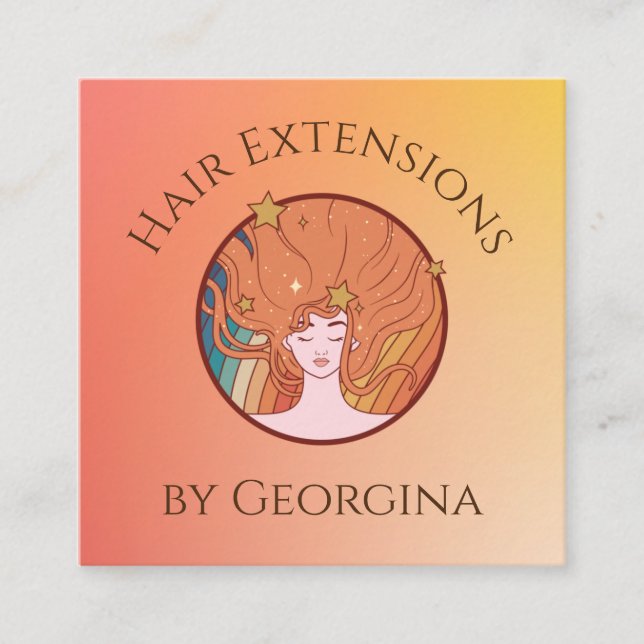 Hair Extensions Orange Ombre Gradient Beauty Theme Square Business Card (Front)