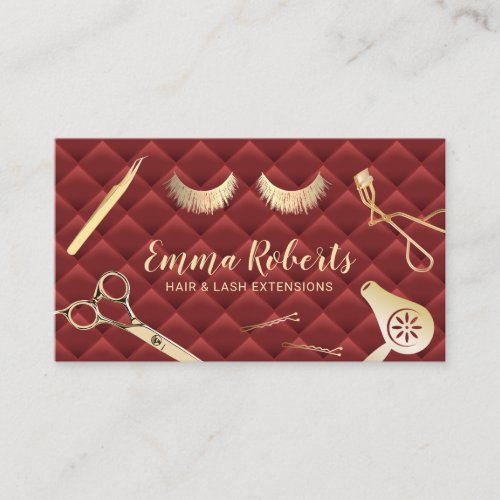 Hair  Eyelash Extensions Beauty Salon Luxury Red Business Card