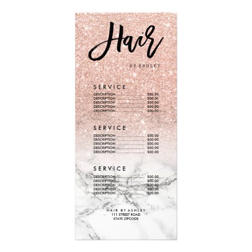 Hair faux rose pink glitter marble price list rack card