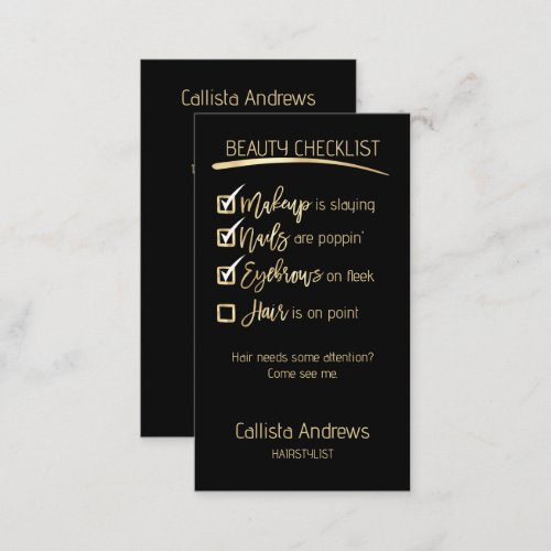 Hair Gold Black Beauty Checklist Business Logo Appointment Card