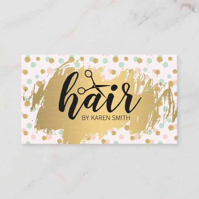 HAIR / Gold Brushed / Gold Polka Dot Pattern Business Card (Front)