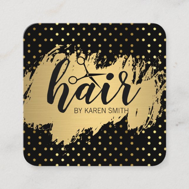 HAIR / Gold Brushed / Polka Dots Square Business Card (Front)