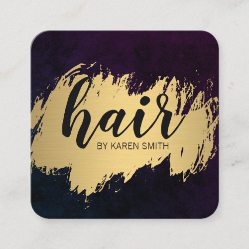 Hair Gold Brushed with Purple Square Business Card