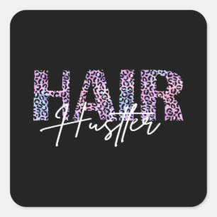 Hair Hustler Hairdresser Leo Print pink Square Sticker