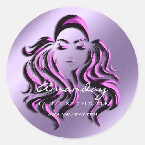 Hair Lash Extension Stylist Makeup Artis Violet Classic Round Sticker