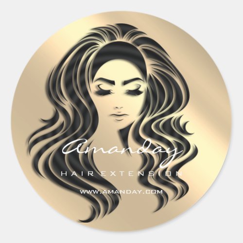 Hair Lash Extension Stylist Makeup Champaigne Gold Classic Round Sticker