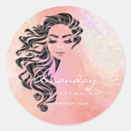 Hair Lash Extension Stylist Makeup Pink Leather Classic Round Sticker