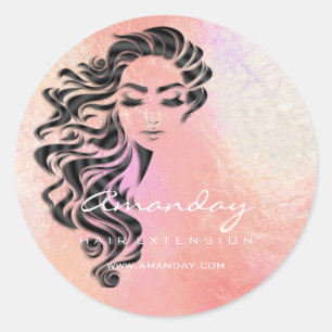 Hair Lash Extension Stylist Makeup Pink Leather Classic Round Sticker