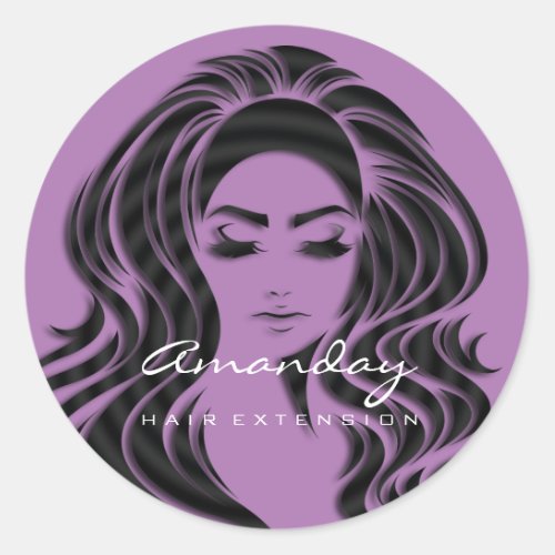 Hair Lashes Extension Stylist Makeup Black Purple Classic Round Sticker