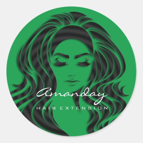 Hair Lashes Extension Stylist Makeup Green Classic Round Sticker