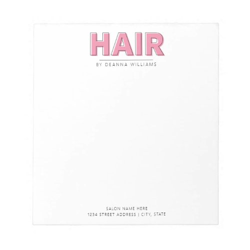 Hair Lettering Pink Off Center Notepad