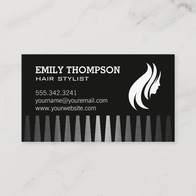 Hair Logo | Comb | Metallic Background Business Card (Front)