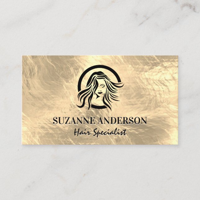 Hair Logo | Gold Metallic Background Business Card (Front)