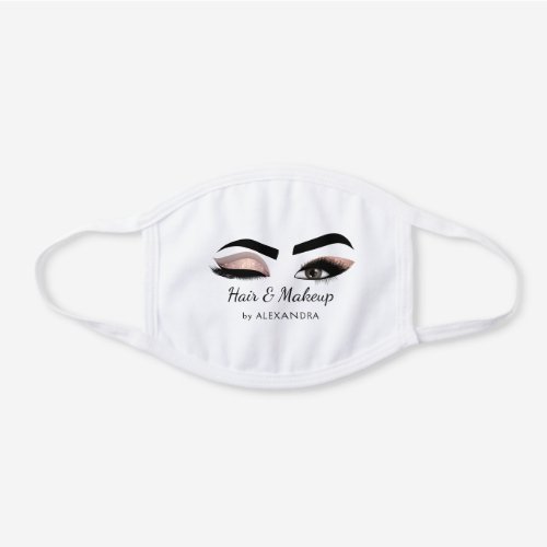 Hair Make Up Artist Pink Girly Custom Name White Cotton Face Mask