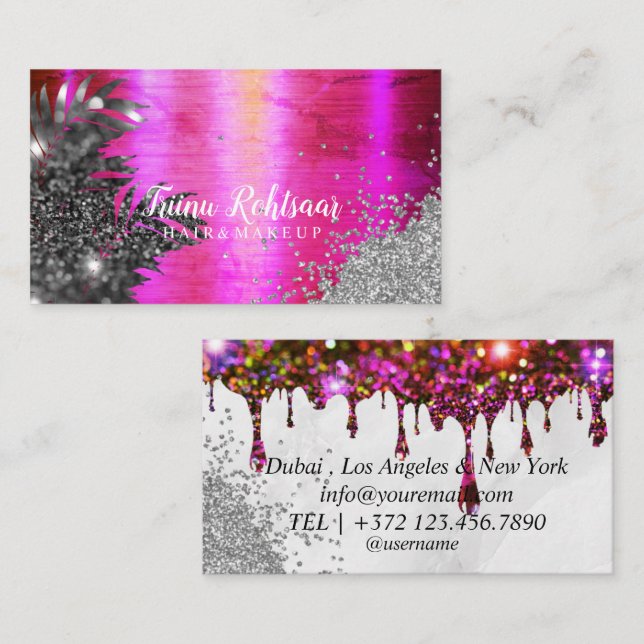 HAIR MAKE UP Glitter Sparkling Business Card (Front/Back)