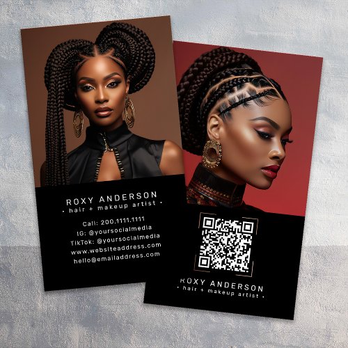 Hair Makeup Artist Modern Black QR Code Business Card