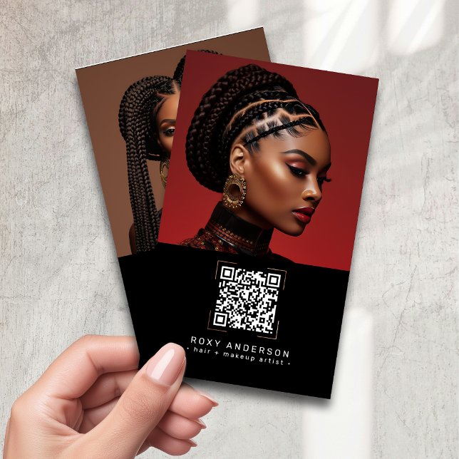 Hair Makeup Artist Modern Black QR Code Business Card (Creator Uploaded)