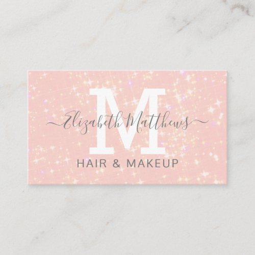 Hair Makeup Artist Pink Sparkle Business Card - Personalize this girly business card with your own initial, name and contact details. This trendy pink sparkle business card can be used for a variety of jobs and with the simple template can be easily customized.