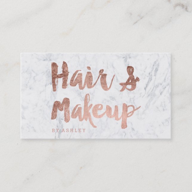 Hair Makeup artist rose gold typography marble 2 Business Card (Front)