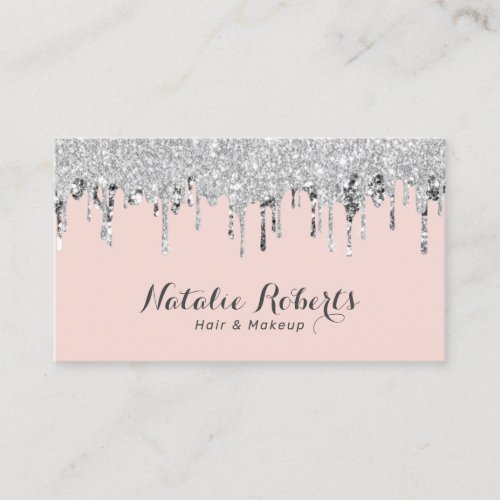 Hair  Makeup Artist Silver Glitter Drips Blush Business Card