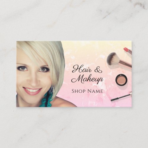 Hair  Makeup Artists Photos Yel Pink Ombre Marble Business Card