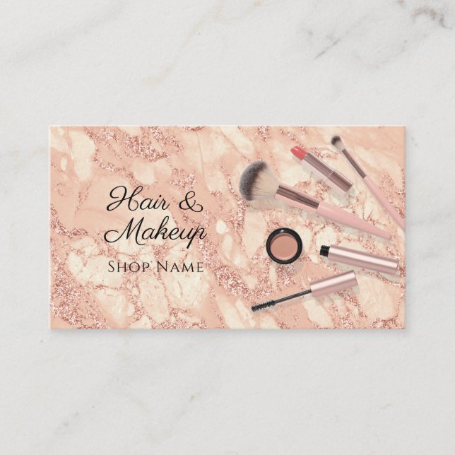 Hair & Makeup Artists, Rose Gold Marble, Vs 2 Business Card (Front)