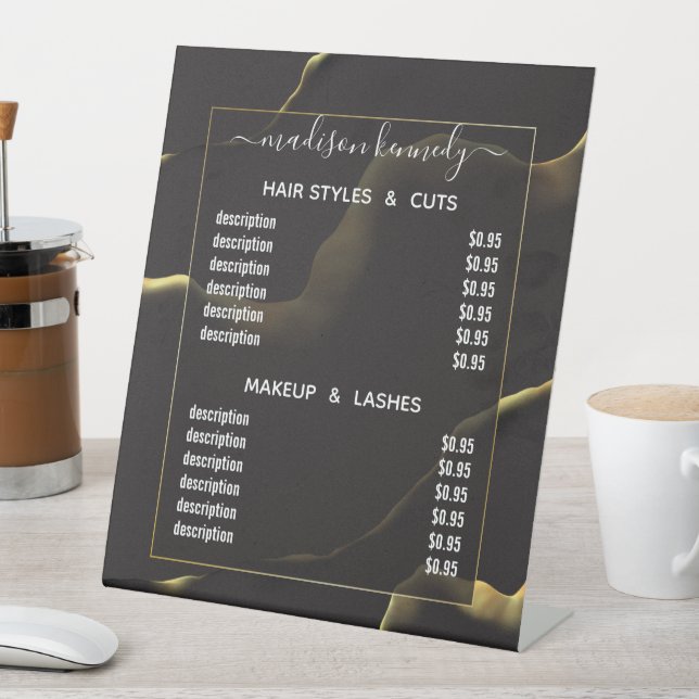 Hair Makeup Black Inky Abstract Alcohol Fab Value Pedestal Sign (In SItu)