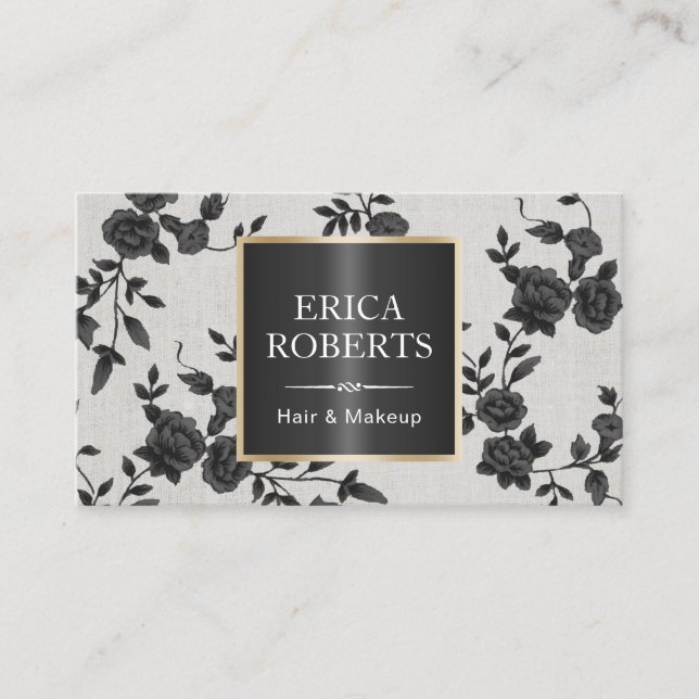 Hair & Makeup Elegant Black Floral Appointment Card (Front)
