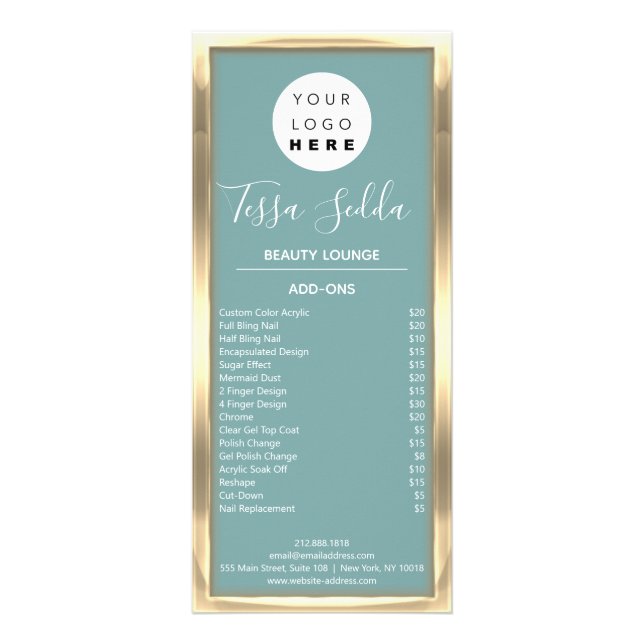 Hair Makeup Nail Manicure Pedicure Gold Blue Rack Card (Back)