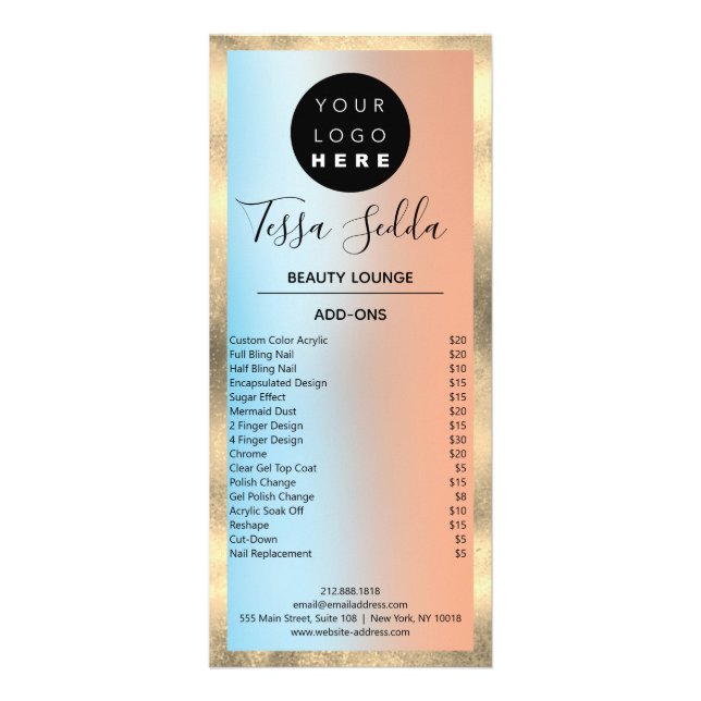 Hair Makeup Nails Manicure Pedicure Blue Rose Rack Card (Back)