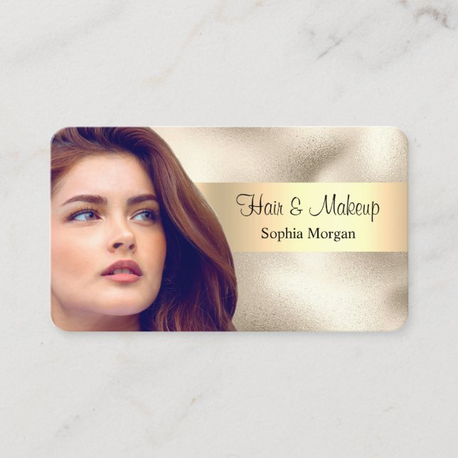 Hair & Makeup Salon, Your Photo, Gold, Vs 2 Business Card (Front)