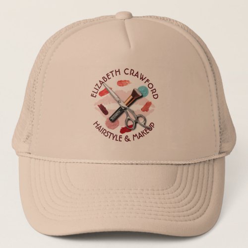 Hair Makeup Stylist Beauty Salon And Your Name Trucker Hat