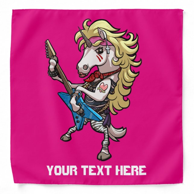 Hair Metal Glam Unicorn Guitar Cartoon With Text Bandana (Front)