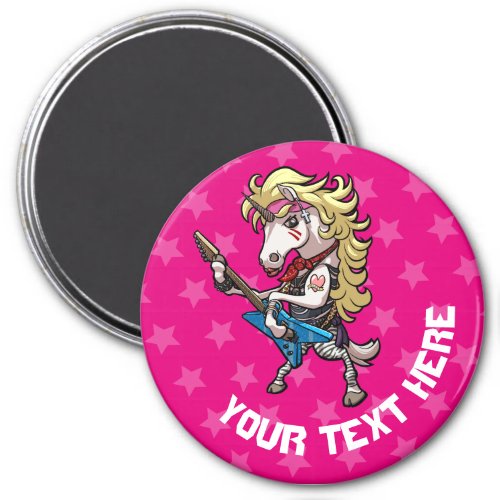 Hair Metal Glam Unicorn With Star Guitar Cartoon Magnet