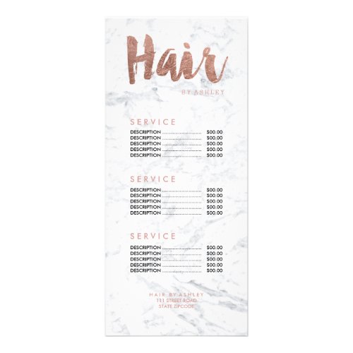 Hair modern gold typography marble price list 7 rack card