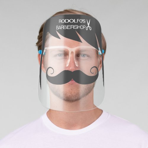 Hair  moustache w scissors barbershop employees face shield