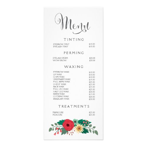 Hair Nail Salon Beautician Menu Floral Price List