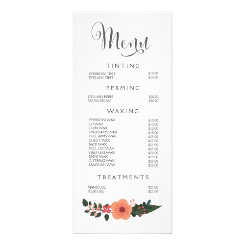 Hair Nail Salon Beautician Menu Floral Price List