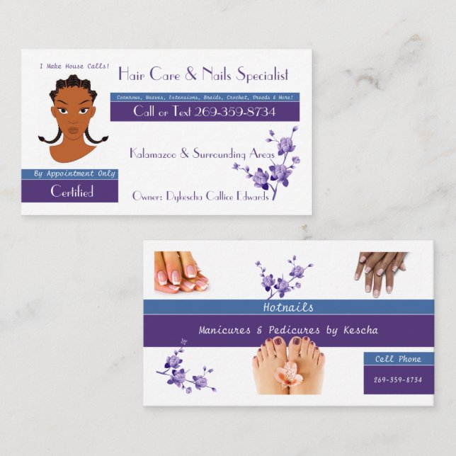 Hair & Nail Specialist Business Card (Front/Back)