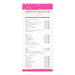 HAIR PRICE LIST glam polka dot gold bold hot pink Rack Card