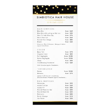 Hair Price List Modern Glam Polka Dot Gold Black Rack Card by edgeplus at Zazzle