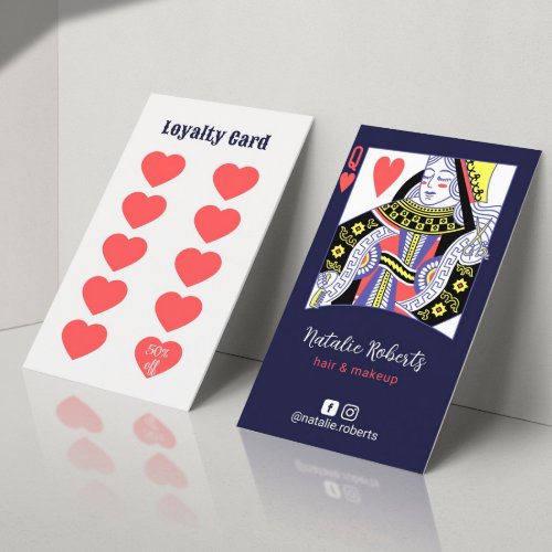 Hair Queen of Hearts Navy Hairdresser Beauty Salon Loyalty Card