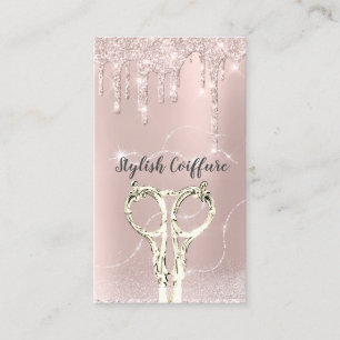 Hair Rose Drip Glitter Coiffure Gold Scissors Business Card