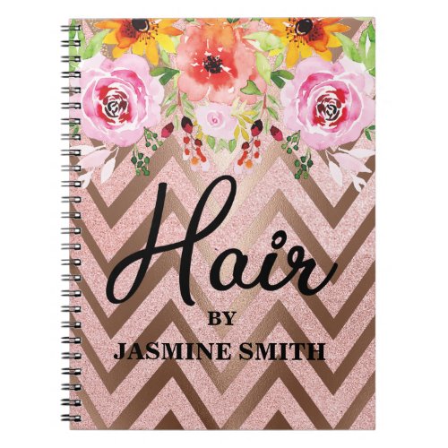 Hair Rose Gold Glitter Floral Appointment Notebook