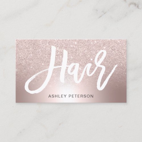 Hair Rose gold glitter ombre metallic foil Business Card
