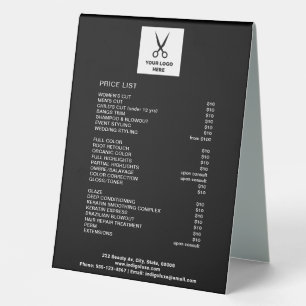 Hair Salon Add Your Logo Black Price List Table Tent